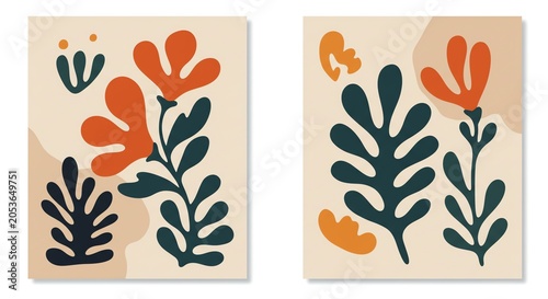 Abstract botanical illustration with leaf shapes