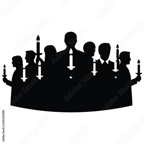 Foto People group holding burning candles at vigil or memorial vector silhouette illustration art