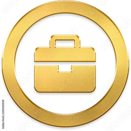 Glossy gold briefcase icon transparent metallic circle badge design