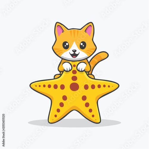 Cute Orange Tabby Cat Sitting on a Starfish