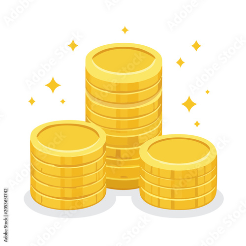 Three stacks of gold coins illustration