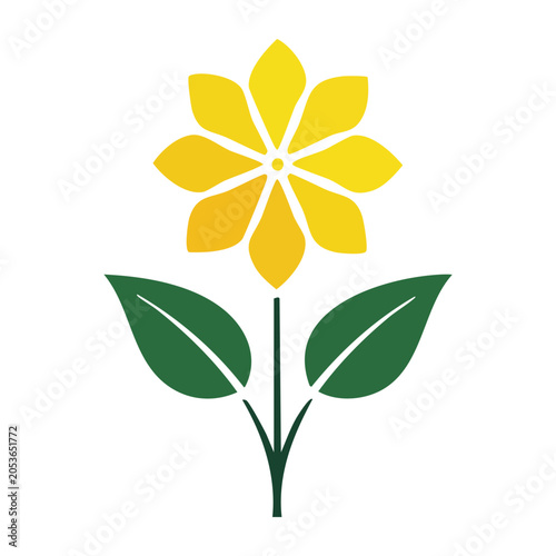 Yellow flower illustration with green leaves
