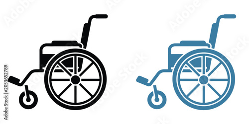 Manual wheelchair icon, accessibility healthcare symbol for patient mobility, rehabilitation, and medical transport