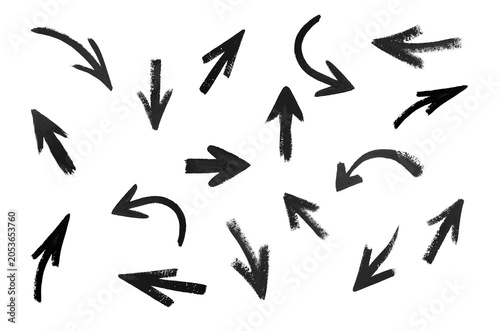 Watercolor arrows black on a white background