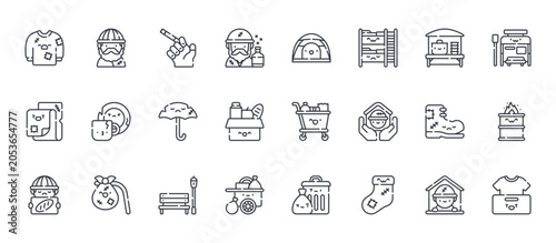 Konstfotografi 24 outline Homeless web icons such as shelter, scavenger, boot, plate, tent