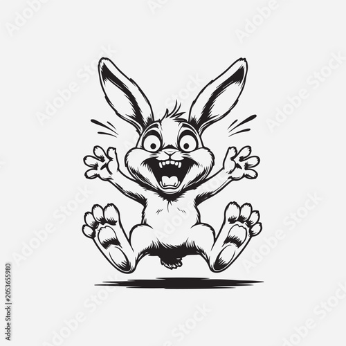 Funny Crazy Bunny Vector Art Graphic Element with Big Wide Open Eyes and Raised Paws for Kids Design Projects.