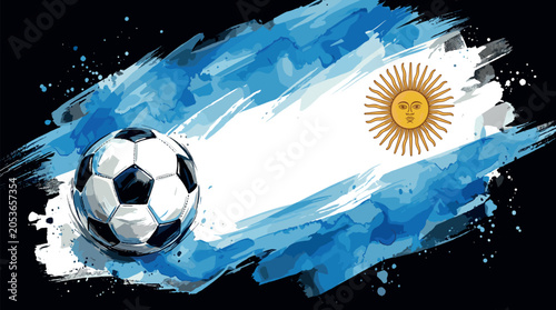 Foto Argentina Flag Paint Brush Stroke Vector Illustration with Soccer Ball for Footb