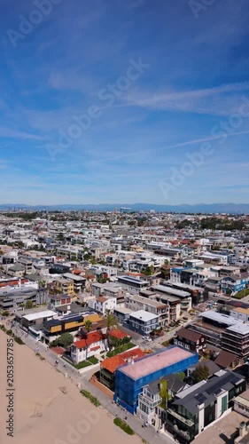 Vertical Drone Flight Above Manhattan Beach Neighborhood and California Coast