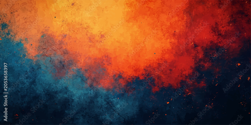 Fototapeta premium A vibrant explosion of fiery orange and deep blue hues creates a dynamic, abstract composition, evoking a sense of powerful energy and mystery.