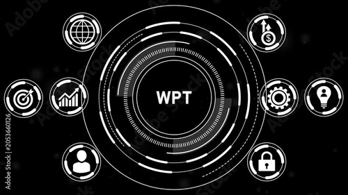 WPT - Wireless Power Transfer Technology Background. Inductive Charging, Resonant Coupling, Charging, and Energy Transfer Symbols.4k animation video.