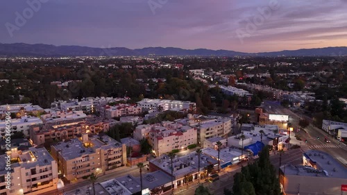 Cinematic Twilight Drone View Over Studio City and San Fernando Valley Los Angeles California, December 19, 2025