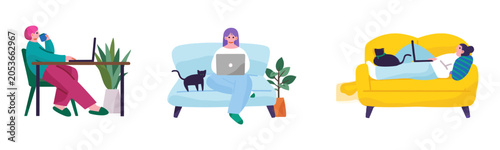 Bild auf Leinwand Remote work and home office lifestyle illustration with self employed lifestyle