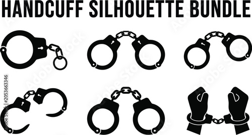 Картината върху платно Handcuff Silhouette Bundle Black Shapes On White Background