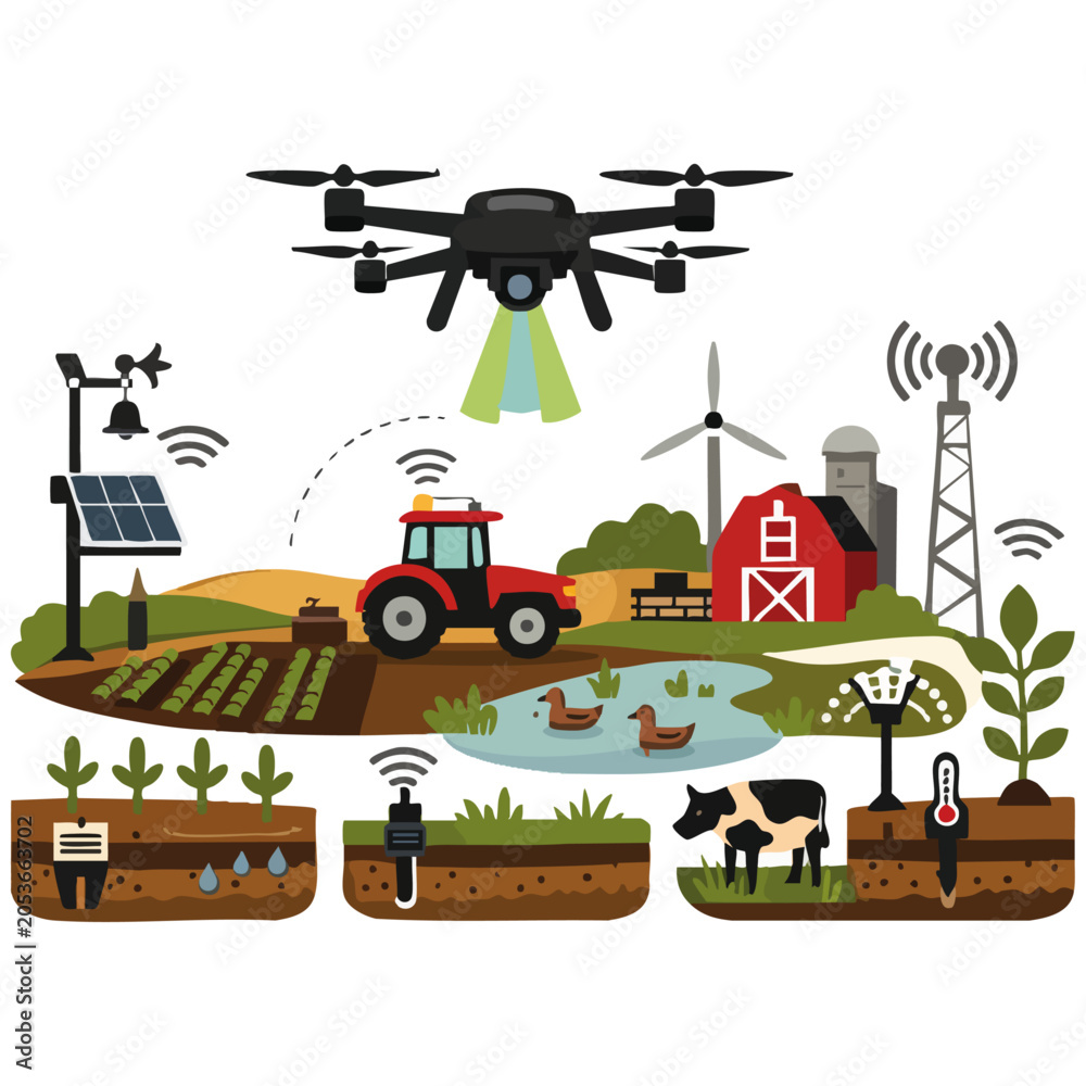 Fototapeta premium Smart Farm Technology Vector Illustration