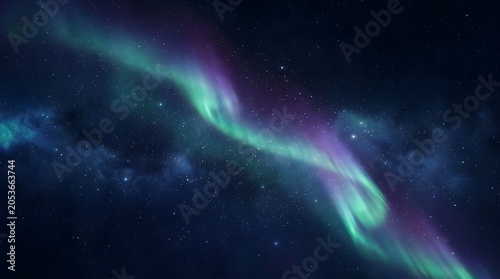 Vibrant aurora borealis display over starry night sky