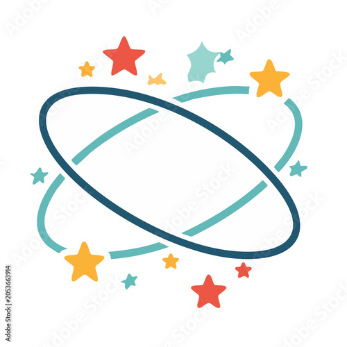 Planet with Orbit and Stars Flat Design