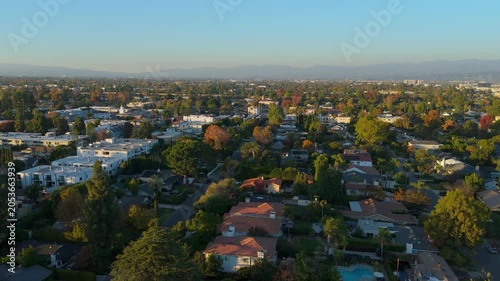 Cinematic Drone Flight Over Studio City Residential Neighborhoods in Los Angeles California