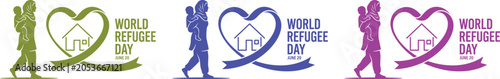 Foto World refugee day awareness ribbon with parent and child silhouette