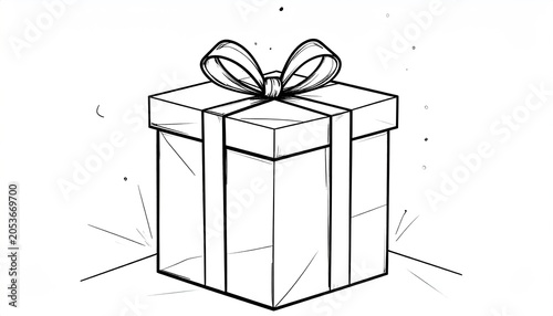 Outline drawing of a present box adorned with a festive bow