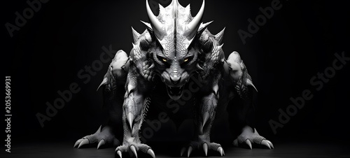 art of mythical beast a black and white high contrast full body. Generative AI