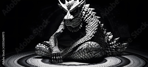art of mythical beast a black and white high contrast full body. Generative AI