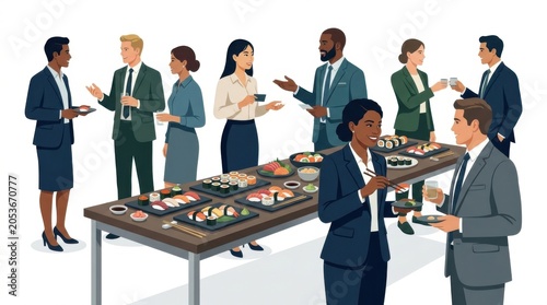 Diverse Business Team at Corporate Sushi Networking Event