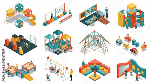 Foto Collection of isometric playground equipment and play areas for children