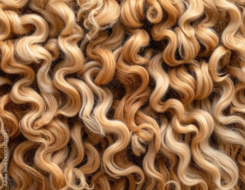 Abstract view of tightly coiled, blonde strands forming an organic, textured pattern