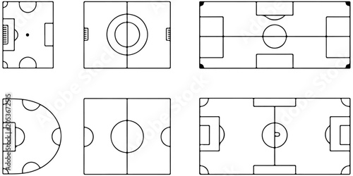 Tableau sur toile Soccer field marking elements collection with football pitch layouts, center cir