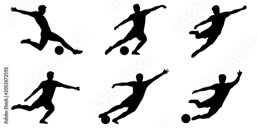 Photos Soccer free kick concept with football action silhouettes including penalty kick