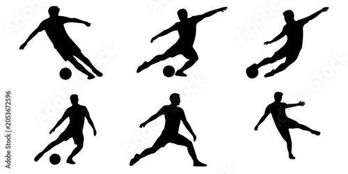 Schilderij op canvas Soccer free kick concept with football action silhouettes including penalty kick