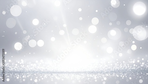 Bright white abstract backdrop with sparkling glitter and bokeh lights