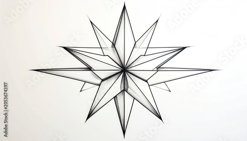 Geometric faceted multi-point star drawing on white background