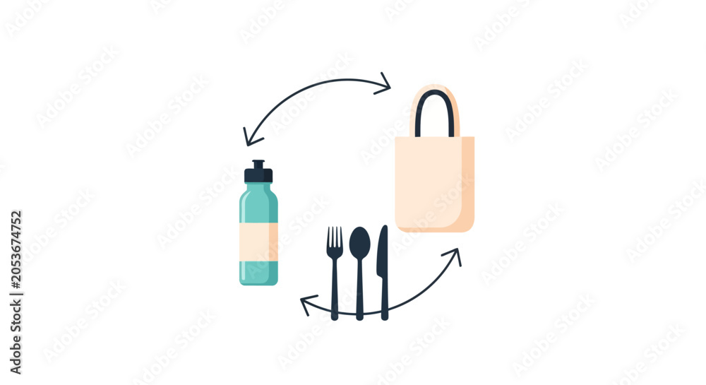 Naklejka premium A flat vector illustration showing reusable items for a sustainable lifestyle