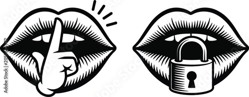 Konstfotografi Confidentiality, icon set, shush gesture and padlock symbols for secrecy secure
