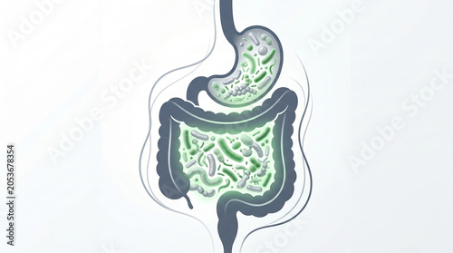 Healthy gut flora microbiome balance with beneficial bacteria
