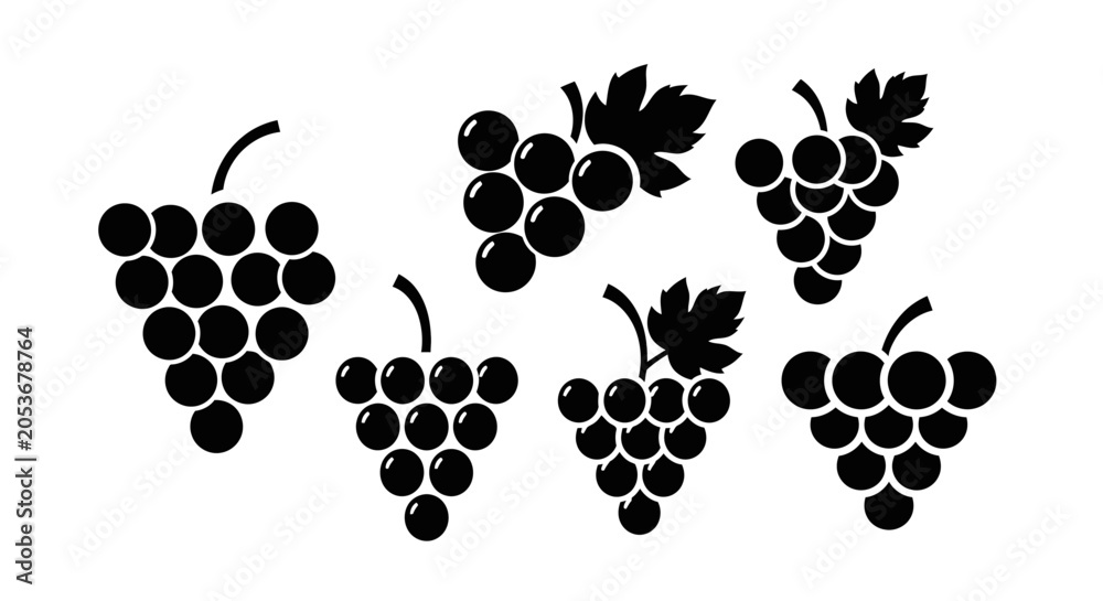 Fototapeta premium Grape Clusters Silhouette Icons Set