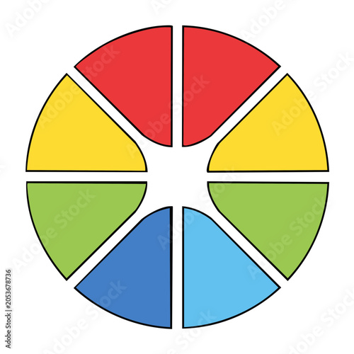 Color wheel illustration with red, yellow, green, and blue segments