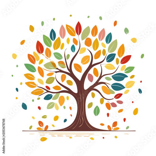 Colorful autumn tree with falling leaves