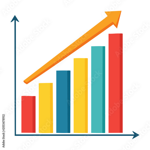 Flat design bar chart with upward arrow