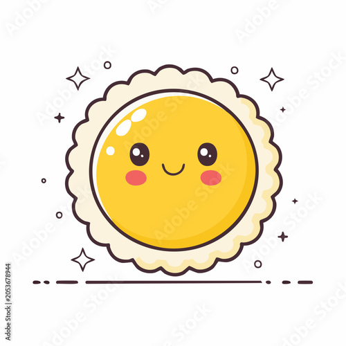 Cute Kawaii Sun Character with Smiling Face