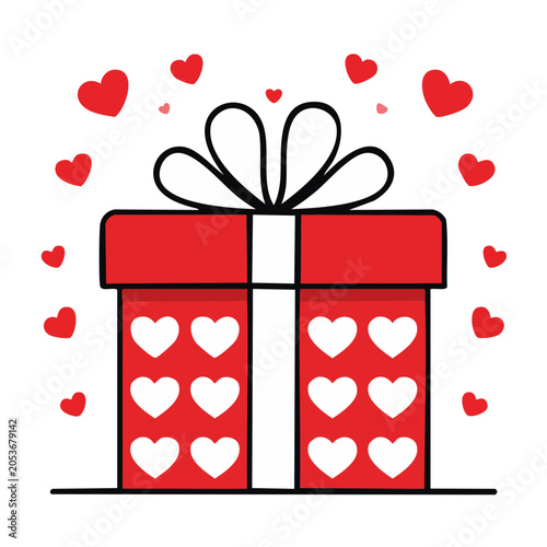 Red gift box with hearts and ribbon illustration