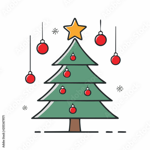 Stylized Christmas Tree with Ornaments and Star