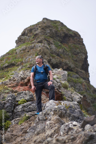 Hiker at base of Roque de Taborno