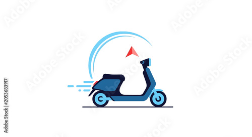 Foto A flat vector illustration of a blue motor scooter moving quickly on a white bac