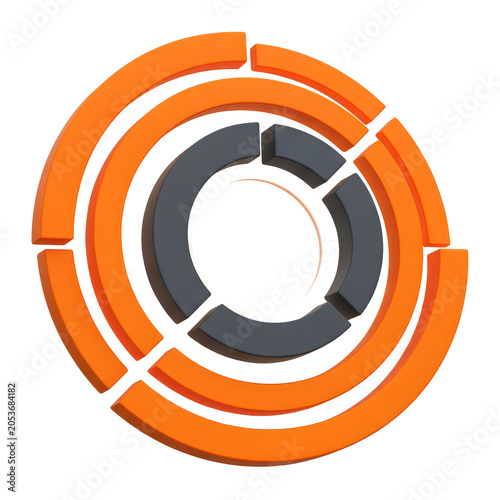 Abstract 3D circular chart segments with orange and gray colors