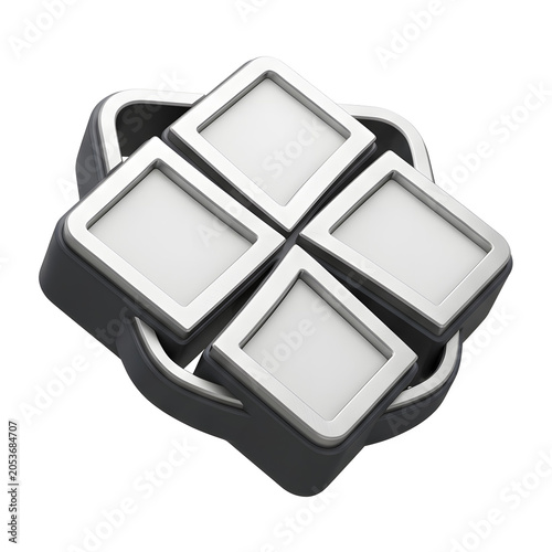 Abstract 3D geometric icon with silver and gray elements