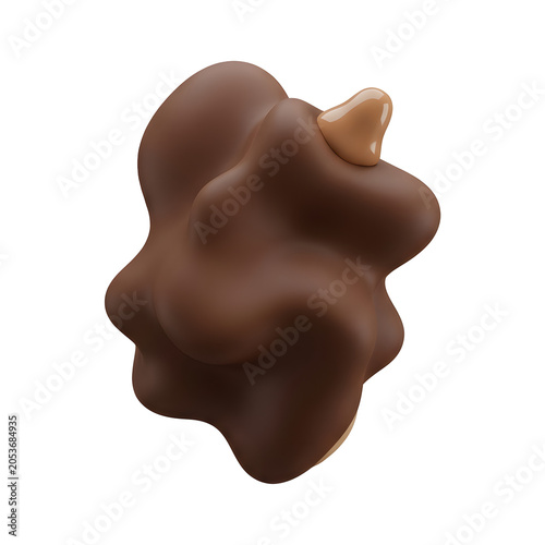 Abstract 3D render of a chocolate shape with caramel