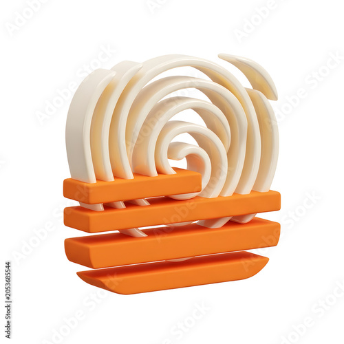 Abstract 3D render of a swirling cream and orange structure