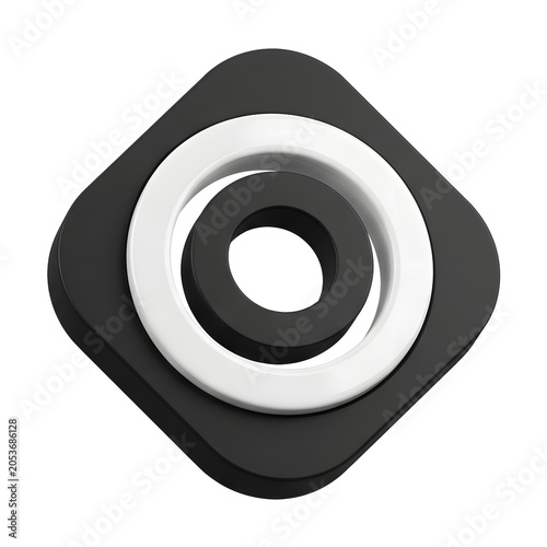 Abstract 3D render of concentric black and white circles